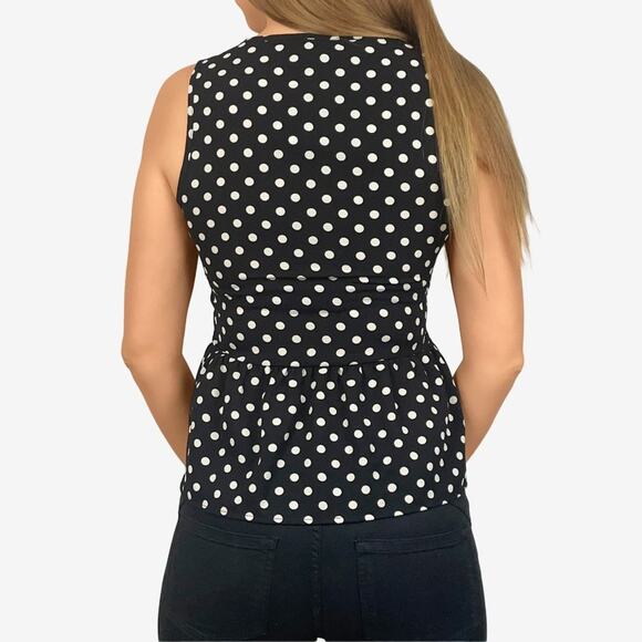 Como Vintage Polka Dot Top Size S Black White Peplum Retro Classic Summer - Picture 2 of 14